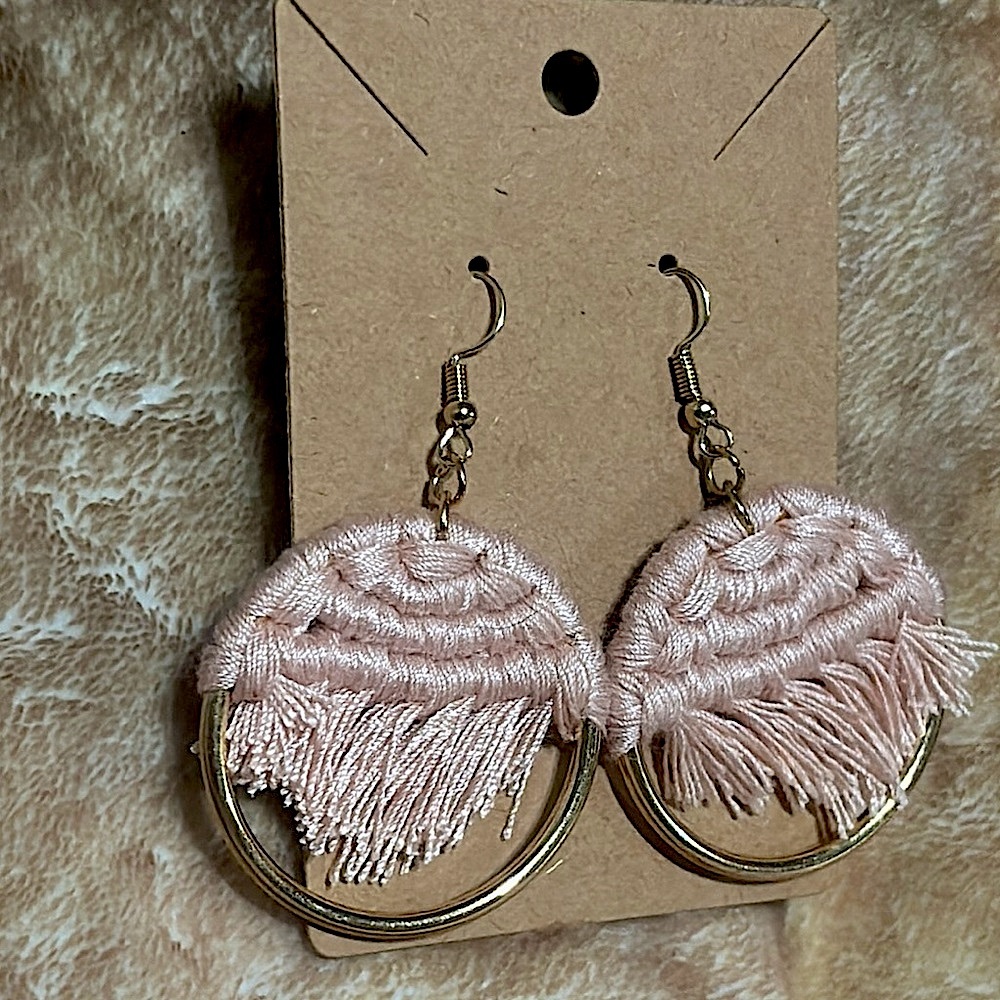 Pink Fringe Gold Hoop Earrings